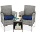 Best Choice Products 3-Piece Outdoor Wicker Conversation Patio Bistro Set, w/ 2 Chairs, Table - Gray/Navy