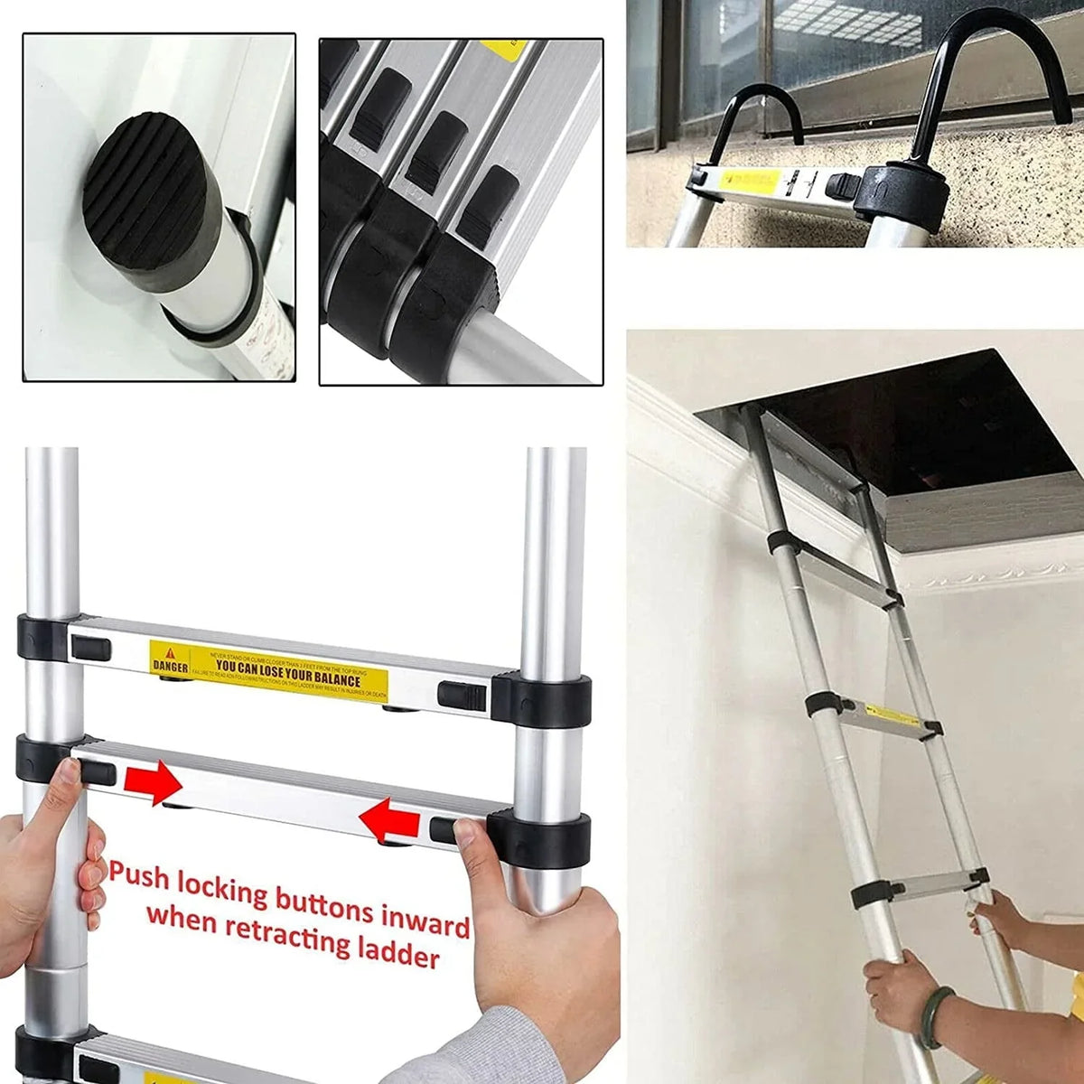 Dayplus Telescoping Ladder 20FT Telescopic Extension Ladder Aluminum Extendable Lightweight Ladder Steps Safety Collapsible Ladder