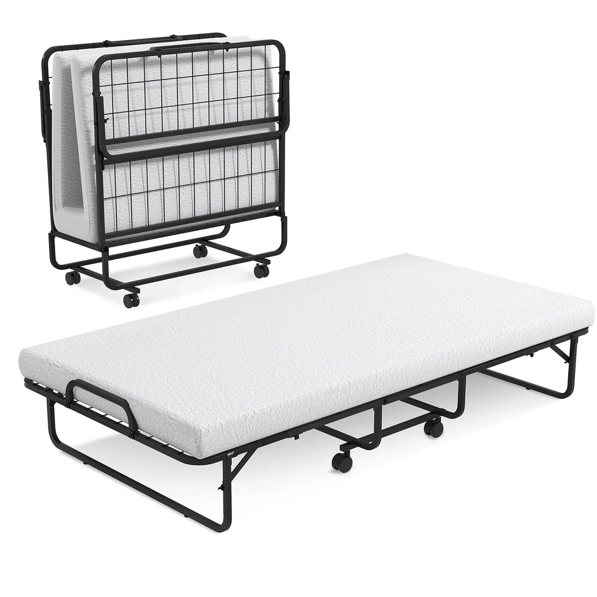 Costway Heavy Duty Foldable Bed Metal Guest Bed Daybed W/ 4 inch Mattress Memory Foam
