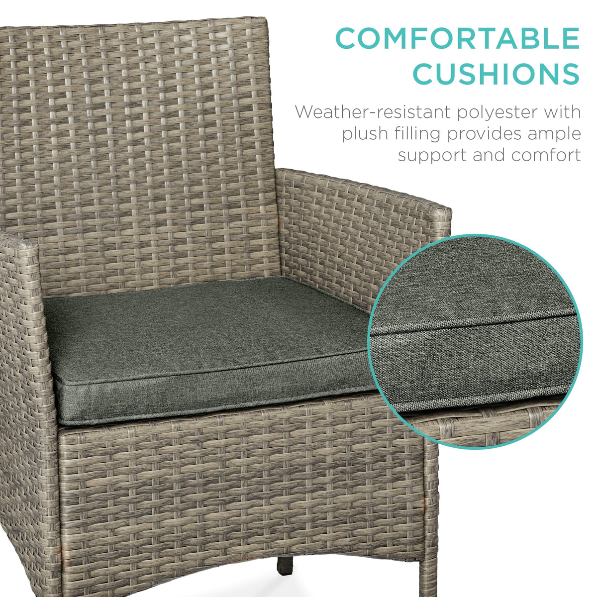 Best Choice Products 3-Piece Outdoor Wicker Conversation Patio Bistro Set, w/ 2 Chairs, Table - Gray/Navy
