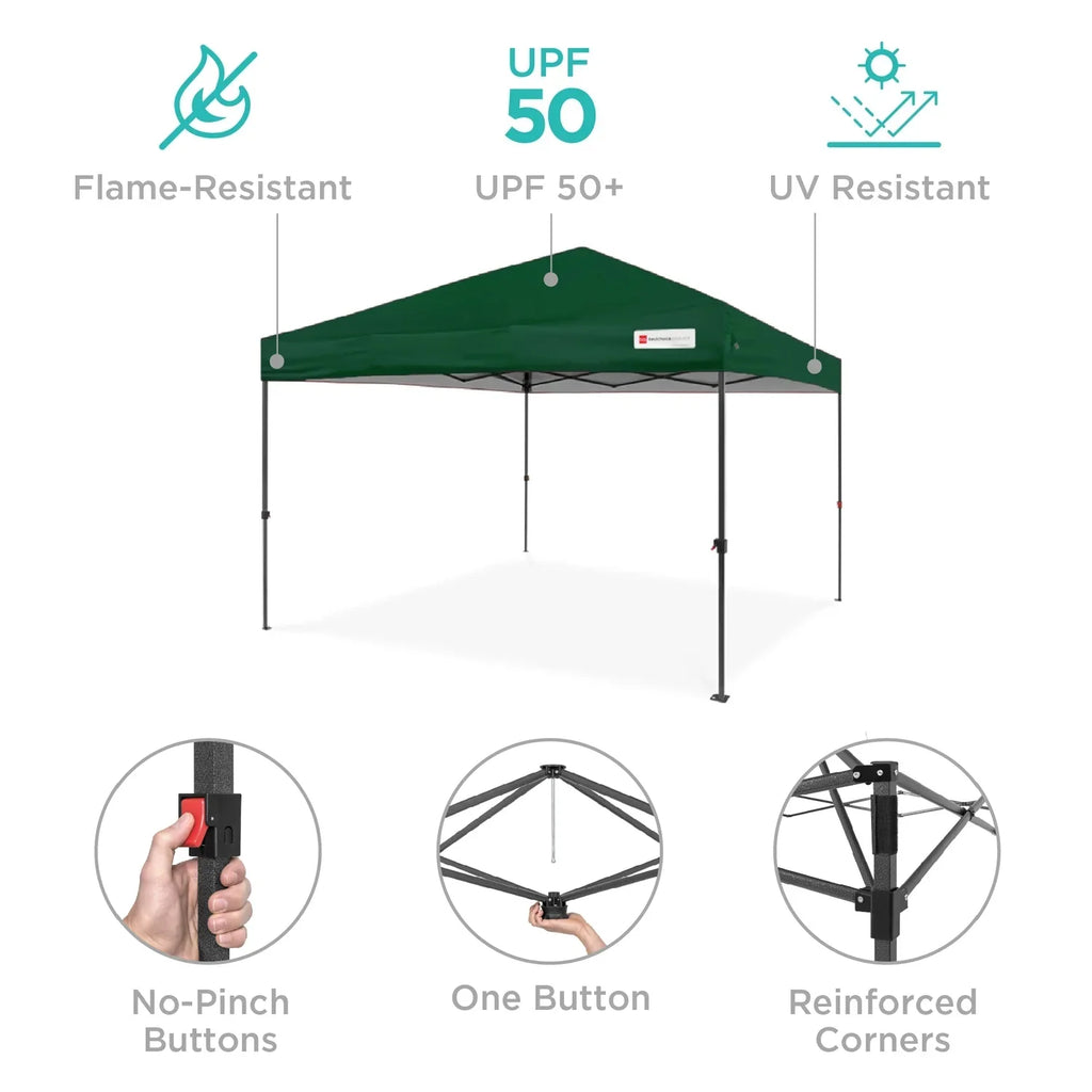 Best Choice Products 12x12ft Easy Setup Pop Up Canopy w/ 1-Button Setup, Wheeled Case, 4 Weight Bags - Navy Blue