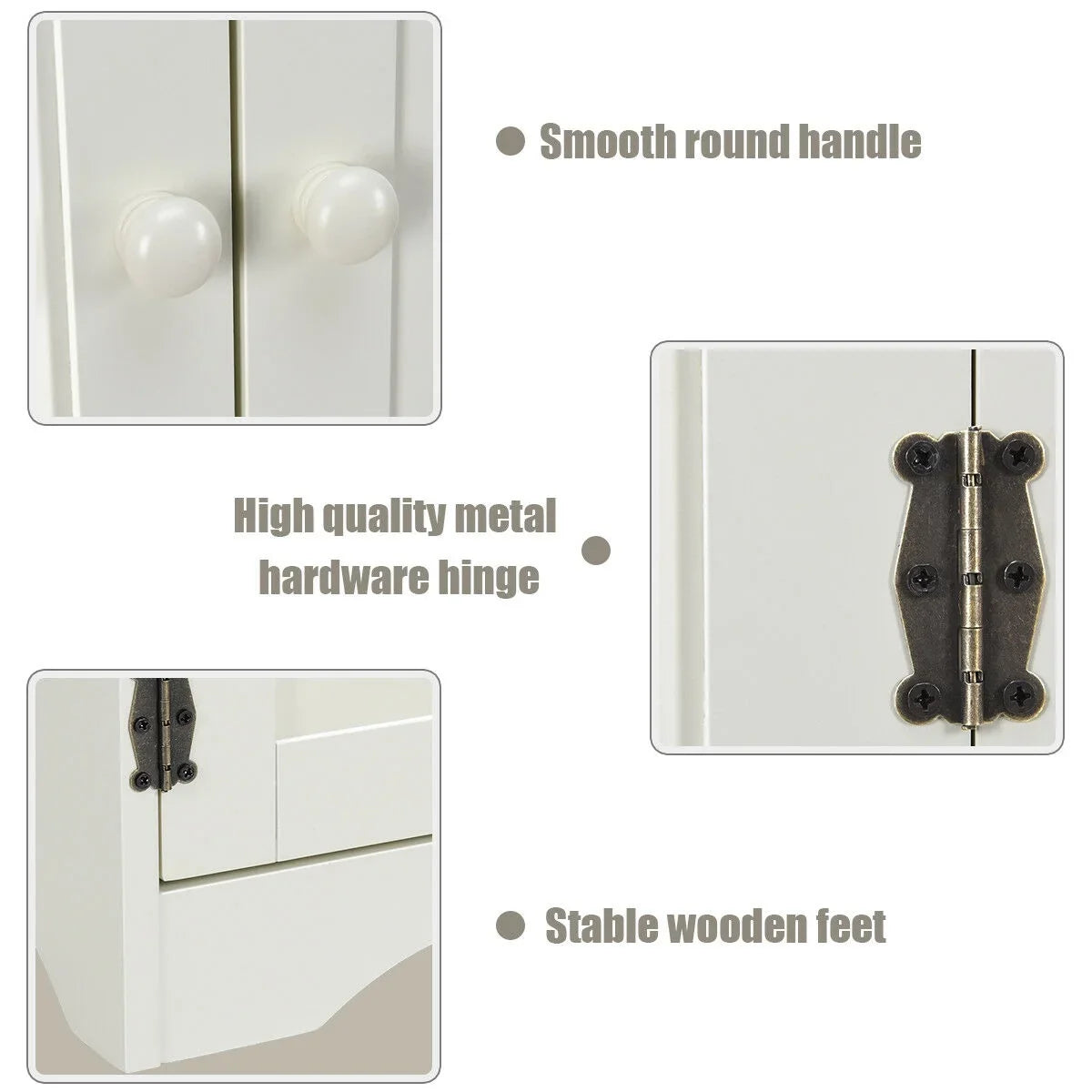 Costway Accent Storage Cabinet Adjustable Shelves Antique 2 Door Floor Cabinet Cream White
