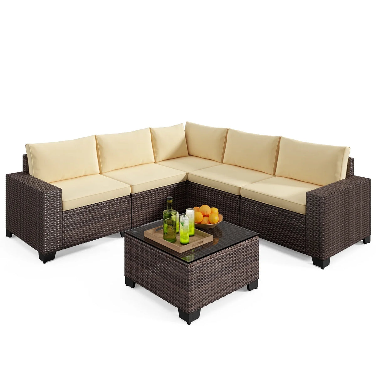 Aiho 7-Piece Rattan Patio Furniture Set , Outdoor Sectional Furniture Set for Patio, Garden, Backyard, Grey
