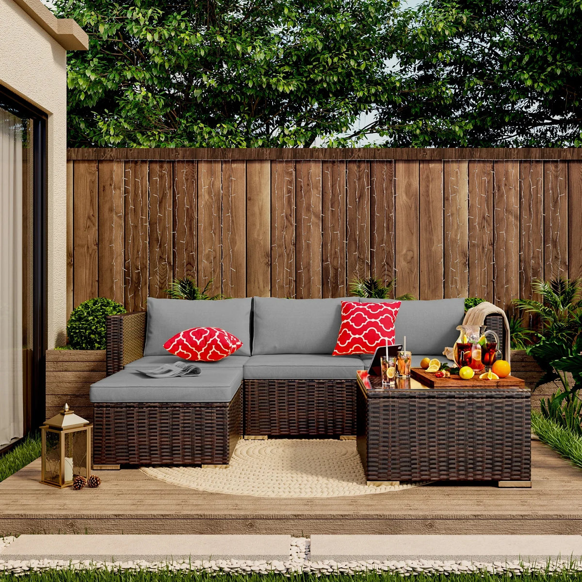 Aiho 7-Piece Rattan Patio Furniture Set , Outdoor Sectional Furniture Set for Patio, Garden, Backyard, Grey