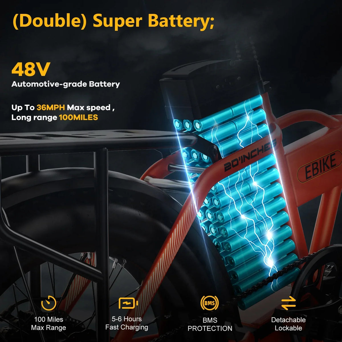 Cybervelo 1000W Folding Electric Bike, 48V 960WH Large Removable Battery E-Bike, 30+MPH, 80 Miles Max Range, 20" Fat Tire Electric Bike for Adults, Adult Electric Bicycles for Commute
