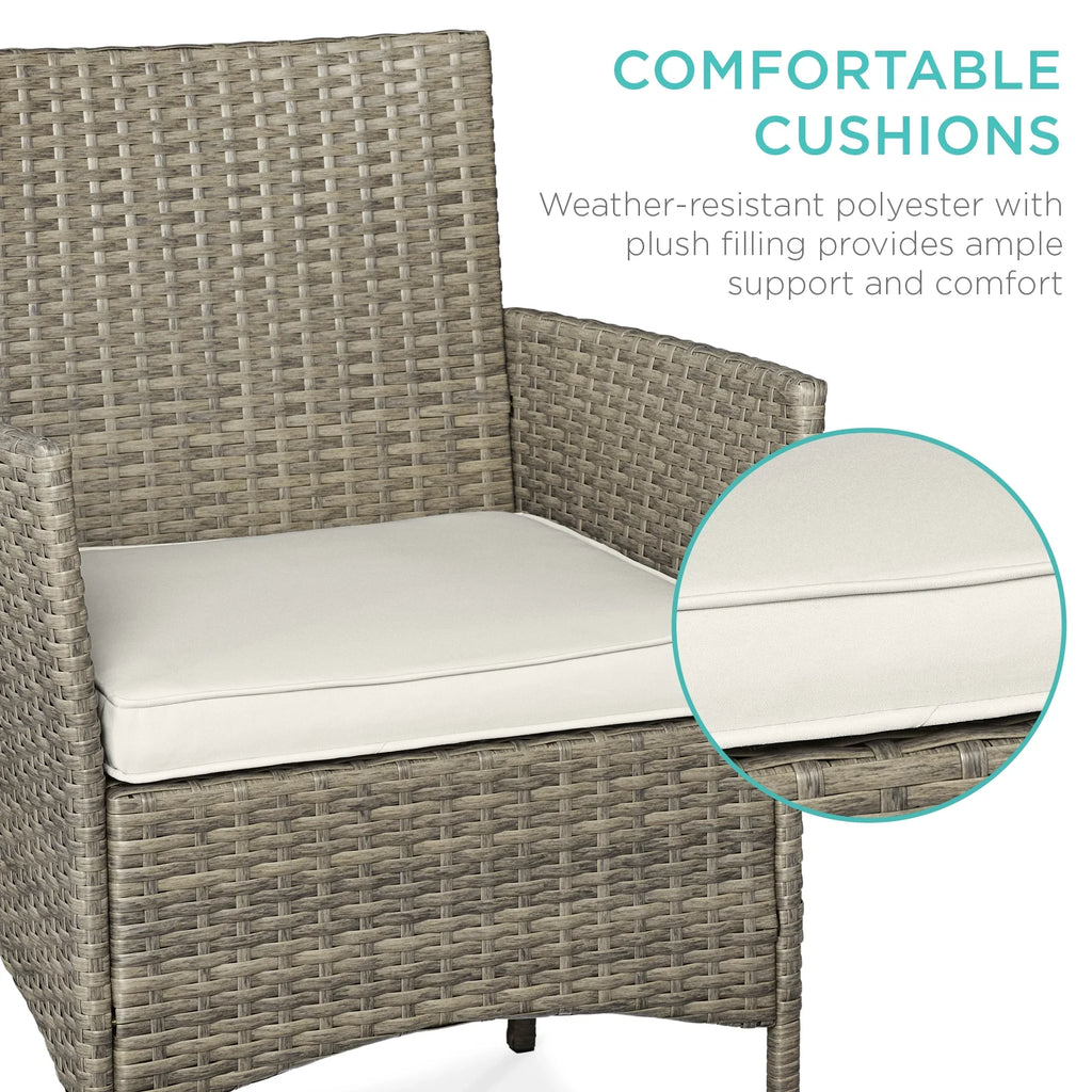 Best Choice Products 3-Piece Outdoor Wicker Conversation Patio Bistro Set, w/ 2 Chairs, Table - Gray/Navy