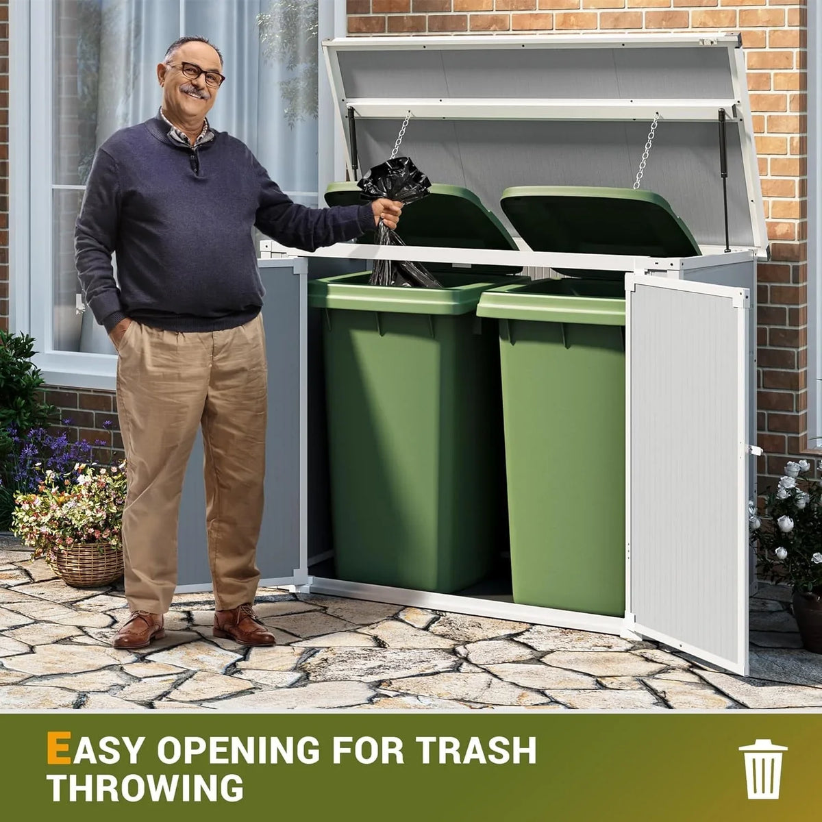 5'��3' Outdoor Storage Shed, Resin Storage Cabinet, Garden Tool Shed with Double Lockable Doors, Organizer Cabinet for Patio Yard, Gray