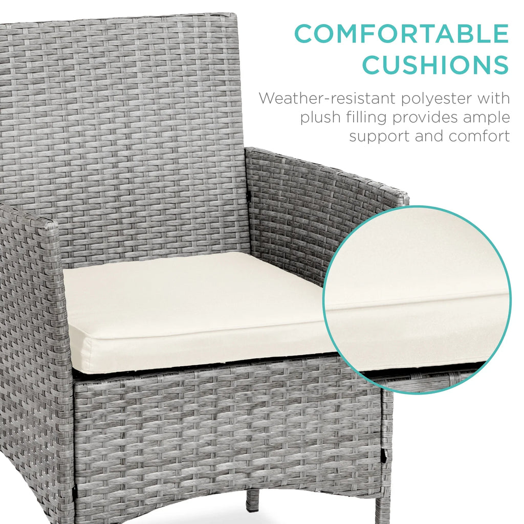 Best Choice Products 3-Piece Outdoor Wicker Conversation Patio Bistro Set, w/ 2 Chairs, Table - Gray/Navy