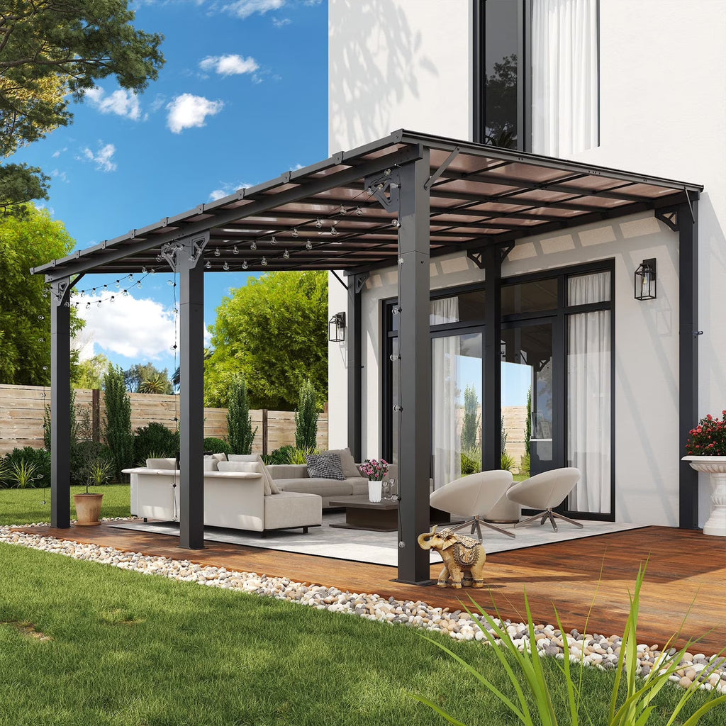 Aoxun 8' x 5' Gazebo for Patio, Gazebo Pergola with Sloped Roof, Grill Gazebo Large Wall-Mounted Heavy Duty Awnings, for Backyard, Deck, Patio