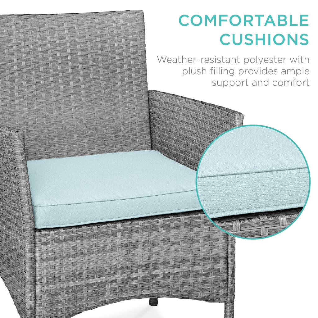 Best Choice Products 3-Piece Outdoor Wicker Conversation Patio Bistro Set, w/ 2 Chairs, Table - Gray/Navy