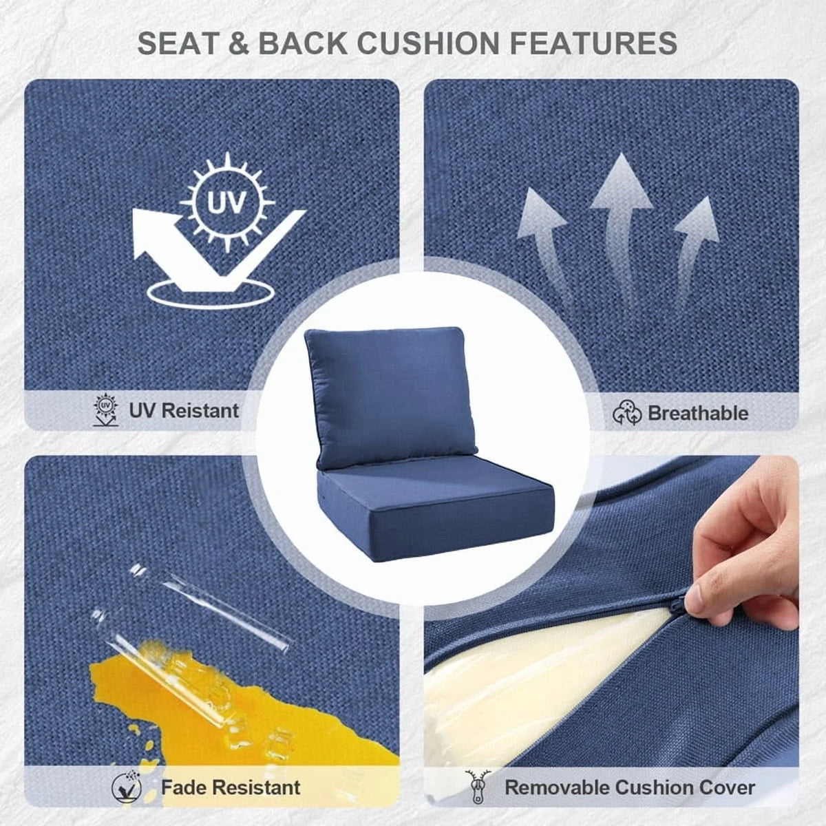 Bellefurn Outdoor Deep Seat Cushion 24 X 24 X 6 inch for Patio Furniture,Outdoor Chair Cushions Waterproof & Fade Resistant Patio Furniture Cushions for Wicker Chair, Sofa, Couch