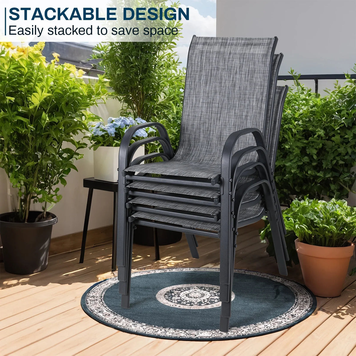 Arlopu 8Pcs Patio Dining Chairs Outdoor Stackable Armrest Chairs for Lawn Garden Backyard