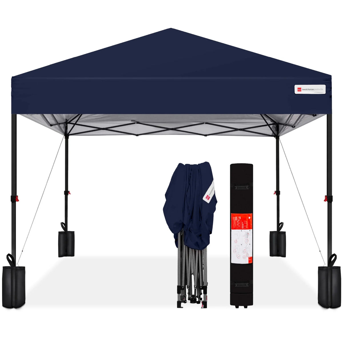 Best Choice Products 12x12ft Easy Setup Pop Up Canopy w/ 1-Button Setup, Wheeled Case, 4 Weight Bags - Navy Blue
