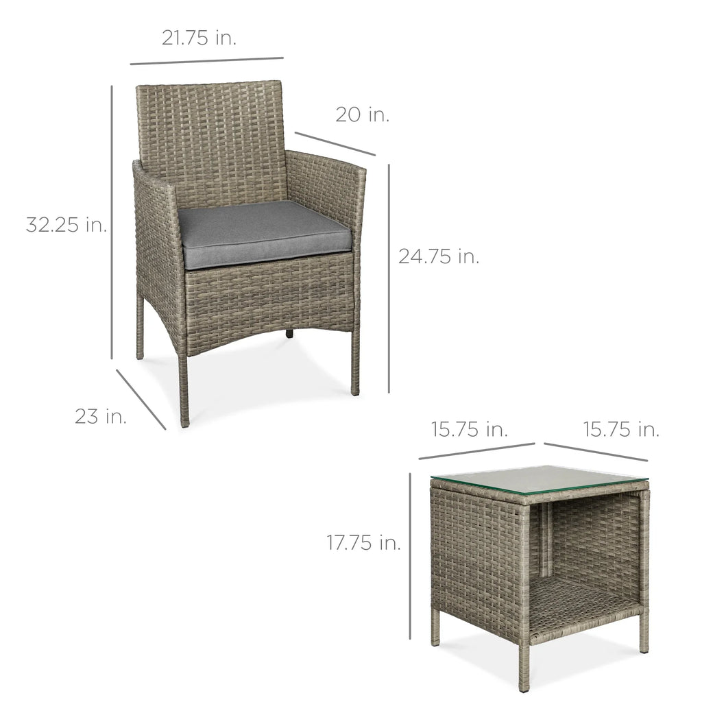 Best Choice Products 3-Piece Outdoor Wicker Conversation Patio Bistro Set, w/ 2 Chairs, Table - Gray/Navy