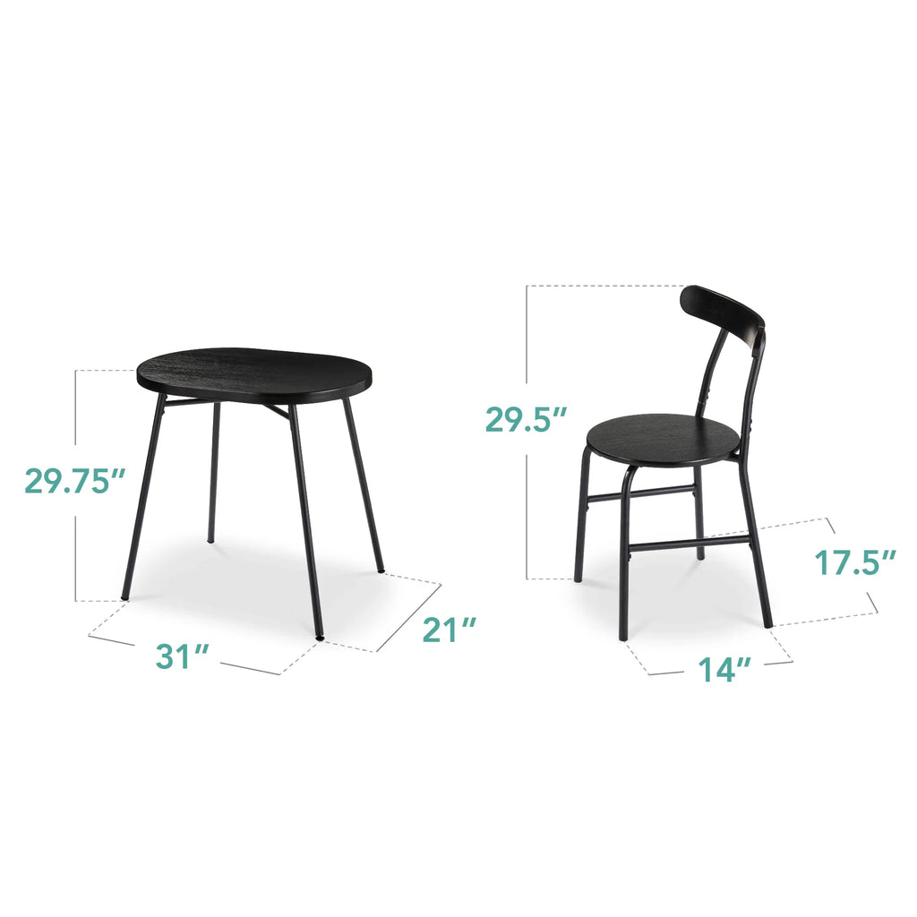 Best Choice Products 3-Piece Modern Oval Dining Table Set, Small Kitchen Dinette w/ 2 Chairs - Black/Black