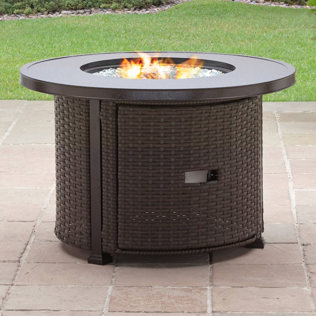 Better Homes & Gardens Colebrooke 37" Round 50,000 BTU Propane Gas Fire Pit Table with Glass Beads, Metal Lid and Protective Cover