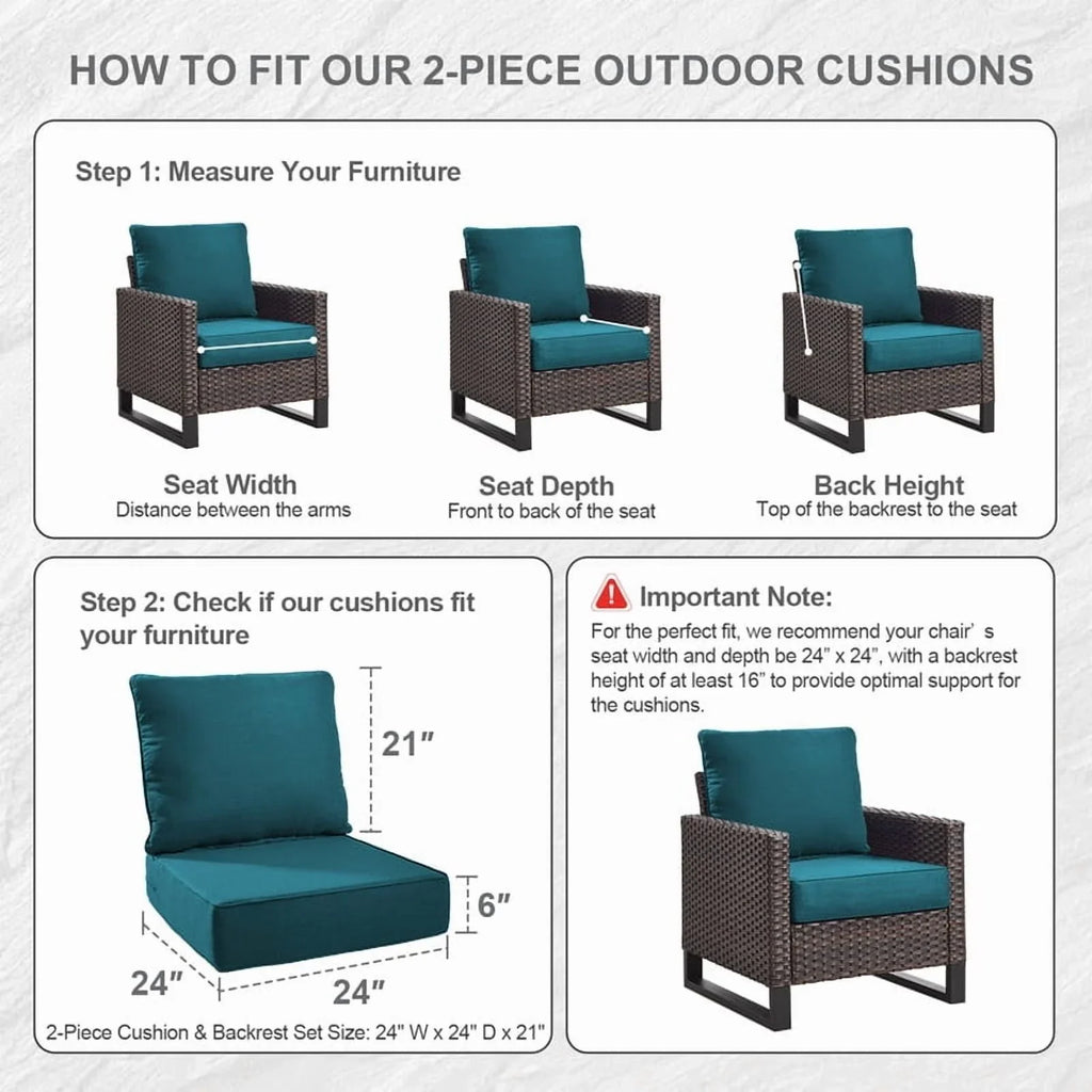 Bellefurn Outdoor Deep Seat Cushion 24 X 24 X 6 inch for Patio Furniture,Outdoor Chair Cushions Waterproof & Fade Resistant Patio Furniture Cushions for Wicker Chair, Sofa, Couch