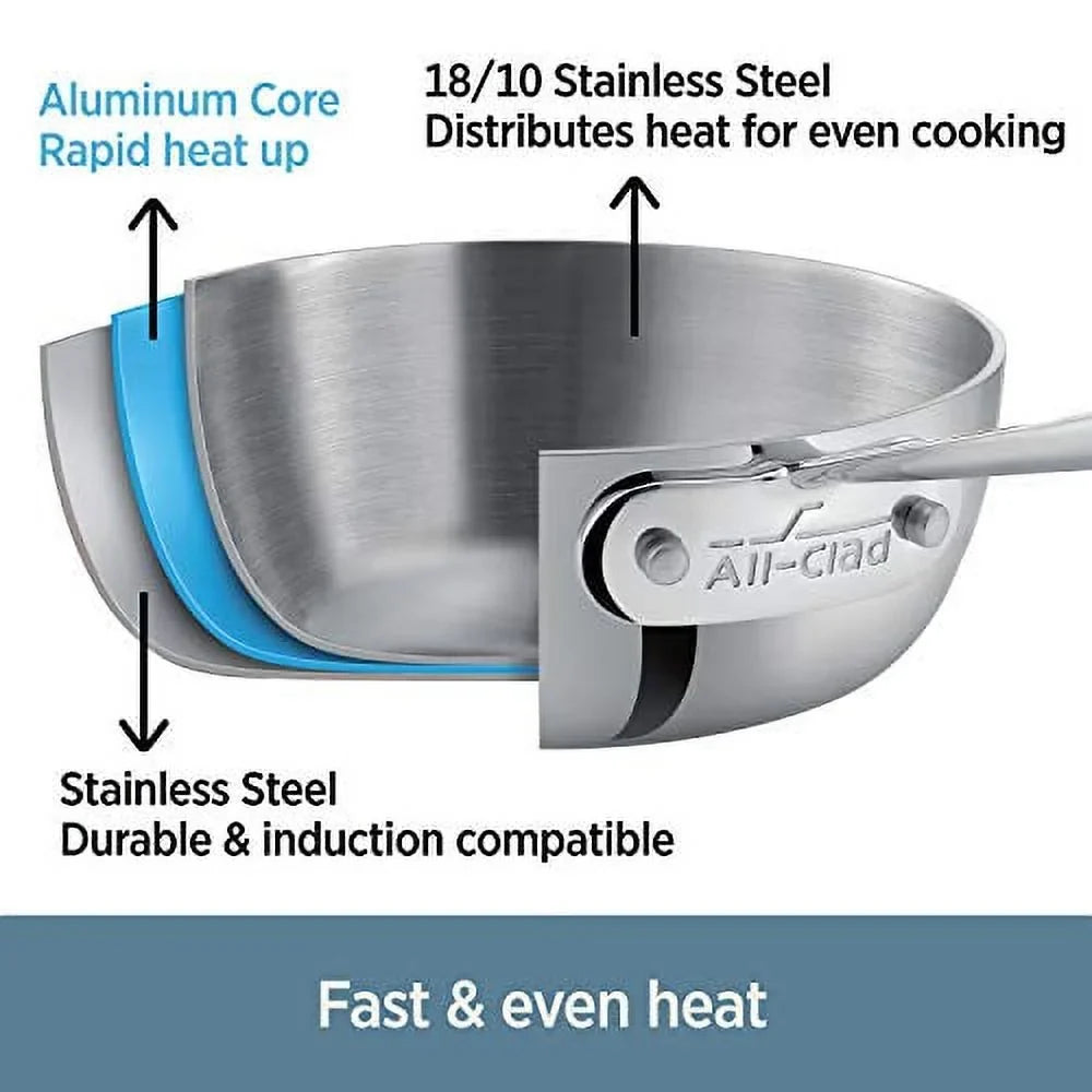 All-Clad D3 Stainless 3-Ply Bonded Cookware, Fry Pan with Lid, 10 inch