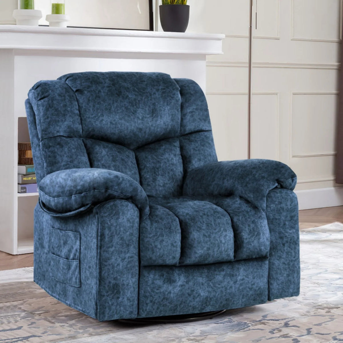 Colerline 35.43" Wide Modern Velvet Upholstered Heating & Massage Swivel Reclining Rocker Chair with Hidden Cupholders for Living Room and Bedroom, Brown