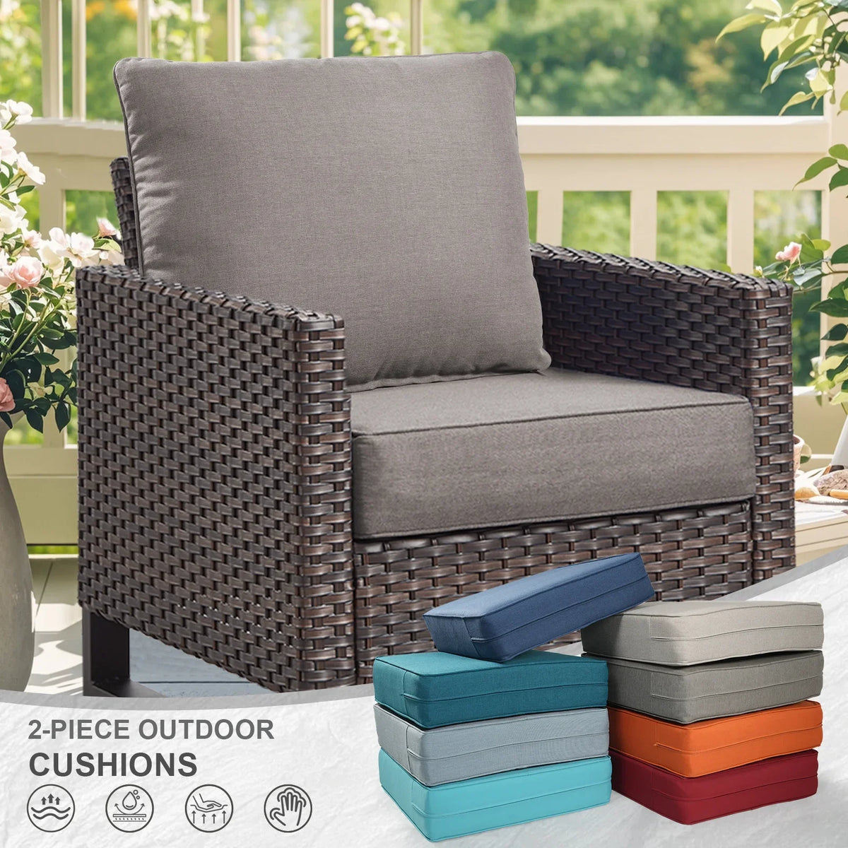 Bellefurn Outdoor Deep Seat Cushion 24 X 24 X 6 inch for Patio Furniture,Outdoor Chair Cushions Waterproof & Fade Resistant Patio Furniture Cushions for Wicker Chair, Sofa, Couch