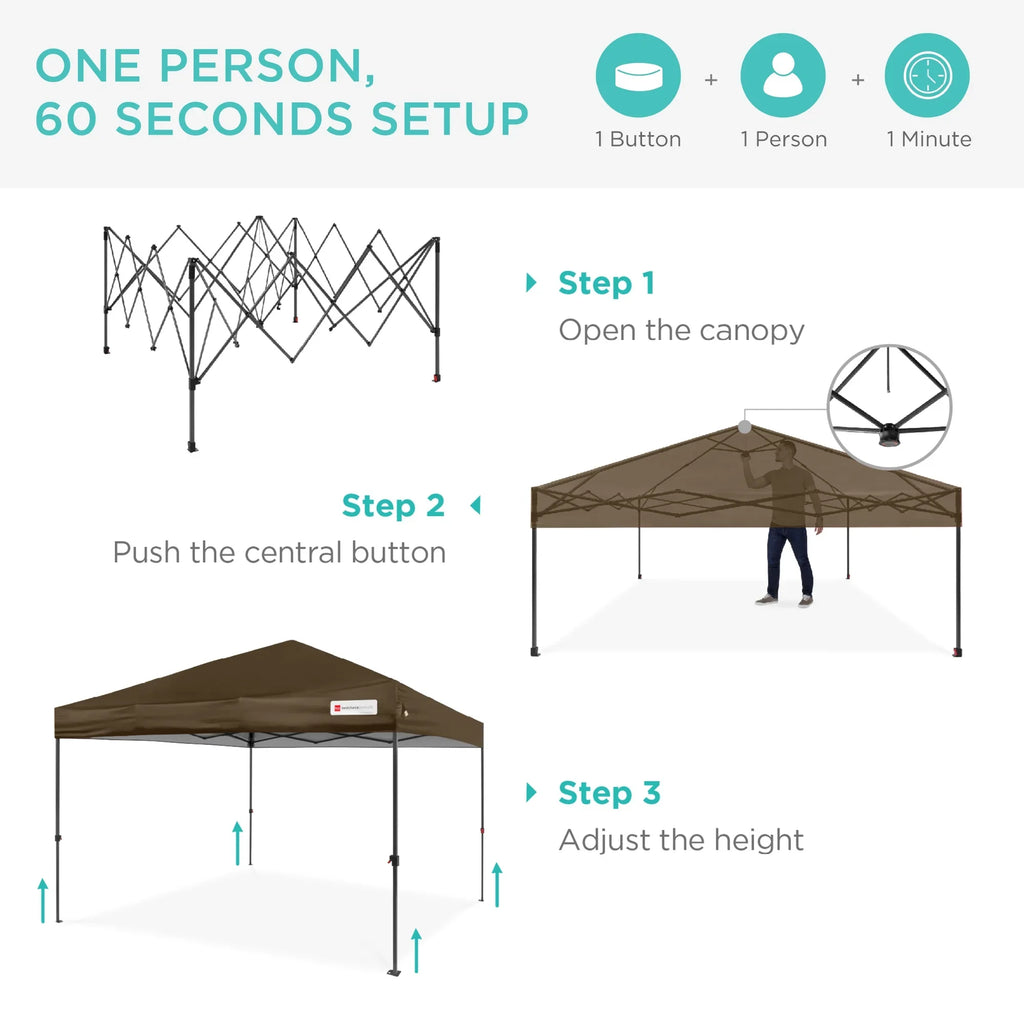 Best Choice Products 12x12ft Easy Setup Pop Up Canopy w/ 1-Button Setup, Wheeled Case, 4 Weight Bags - Navy Blue