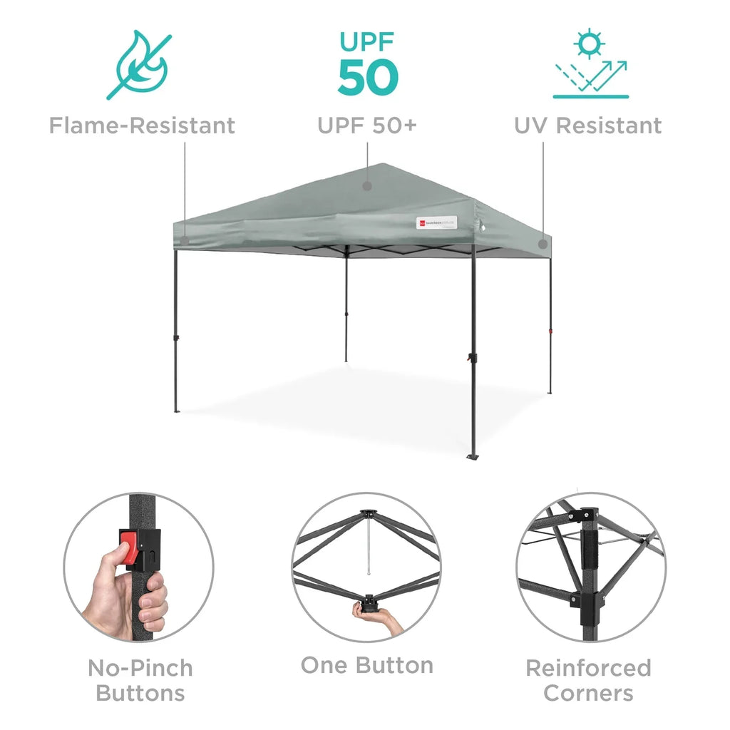 Best Choice Products 12x12ft Easy Setup Pop Up Canopy w/ 1-Button Setup, Wheeled Case, 4 Weight Bags - Navy Blue