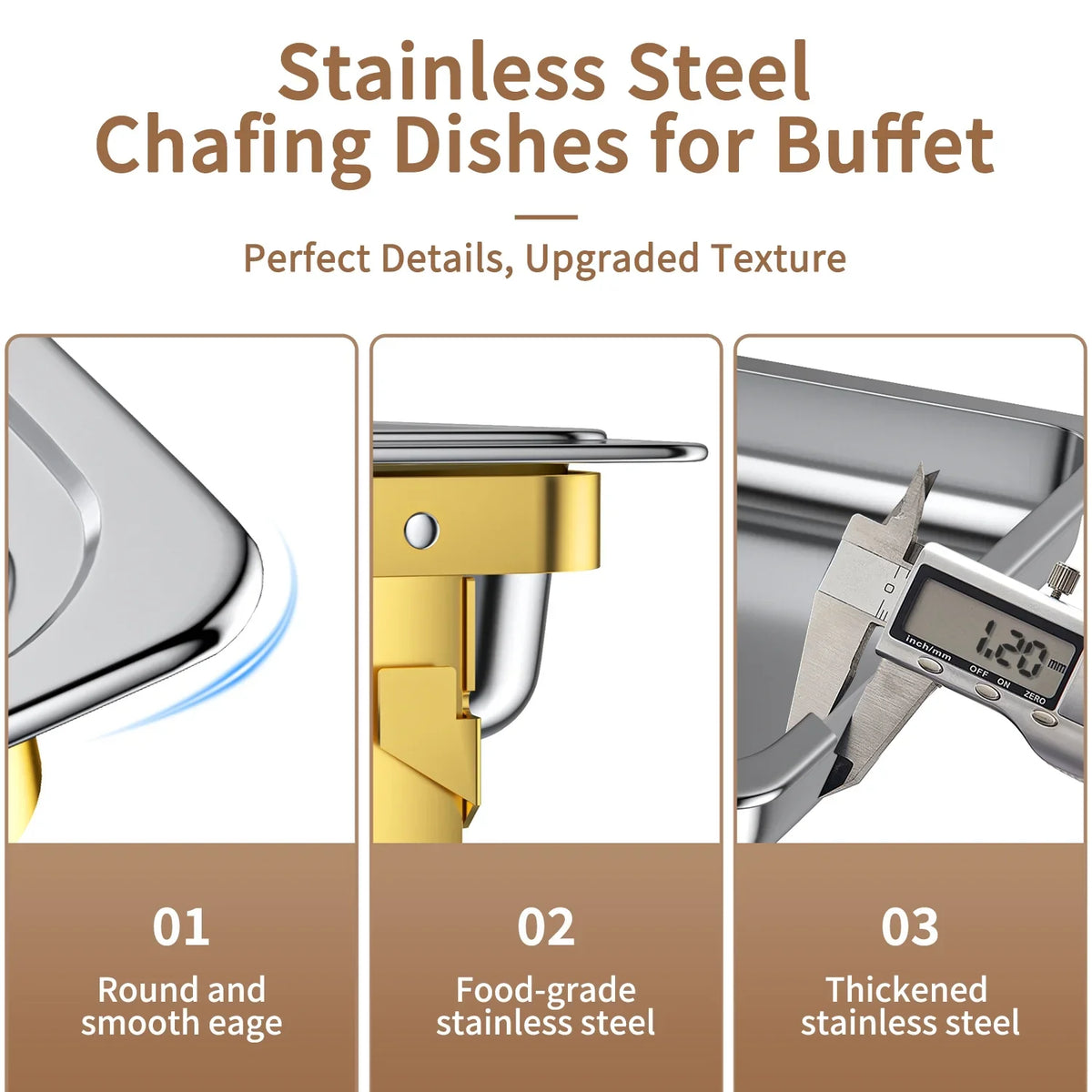 Chafing Dish Buffet Set 4 Pack: TINANA 8QT Stainless Steel Chafing Dishes for Buffet, Chafers and Buffet Warmers Sets for Parties, Events, Wedding, Camping, Dinner-Gold