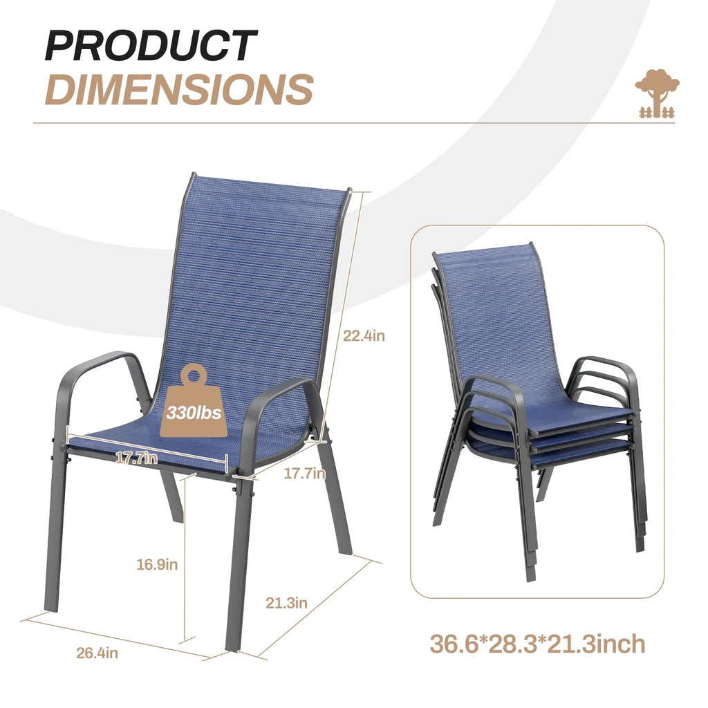 Arlopu 8Pcs Patio Dining Chairs Outdoor Stackable Armrest Chairs for Lawn Garden Backyard