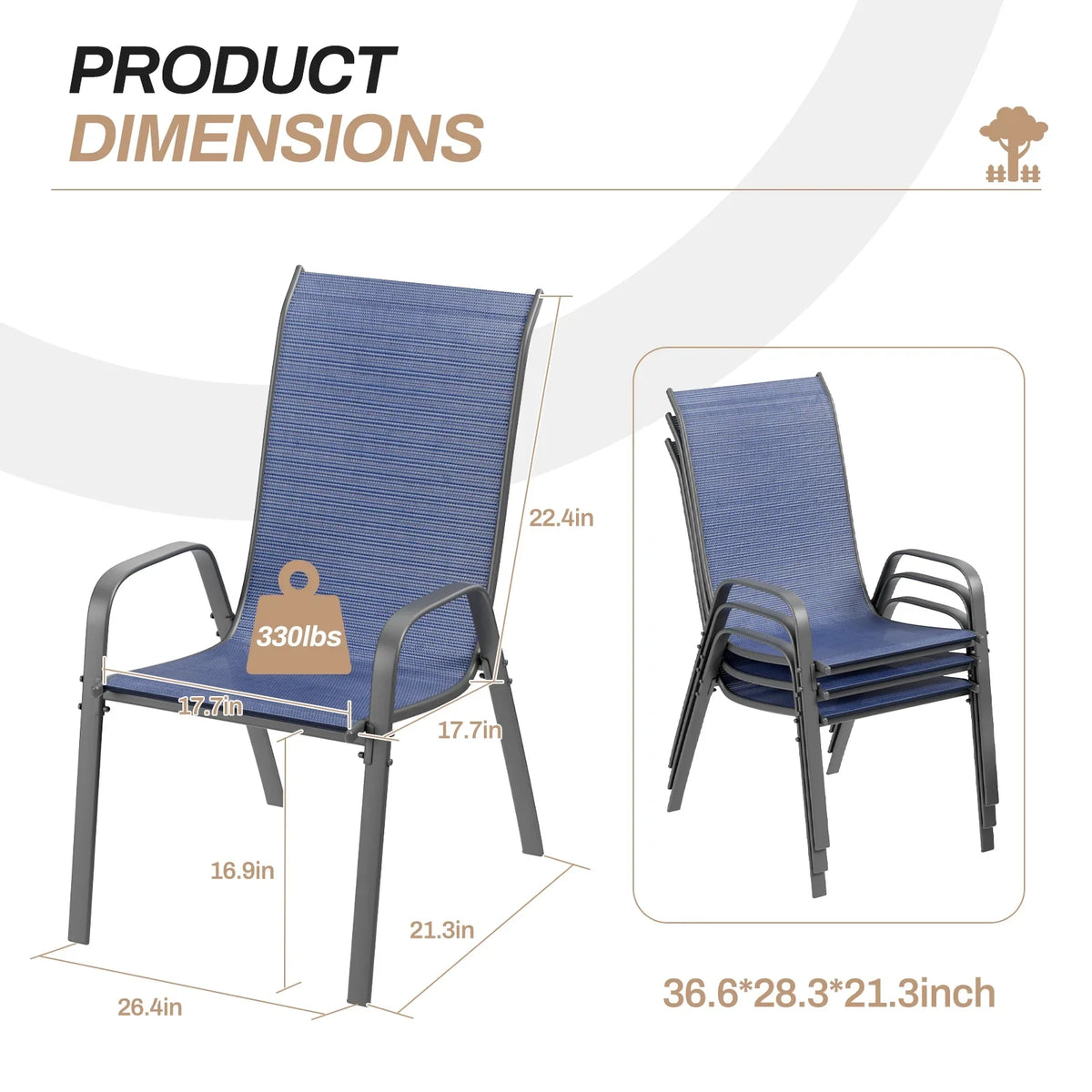 Arlopu 8Pcs Patio Dining Chairs Outdoor Stackable Armrest Chairs for Lawn Garden Backyard