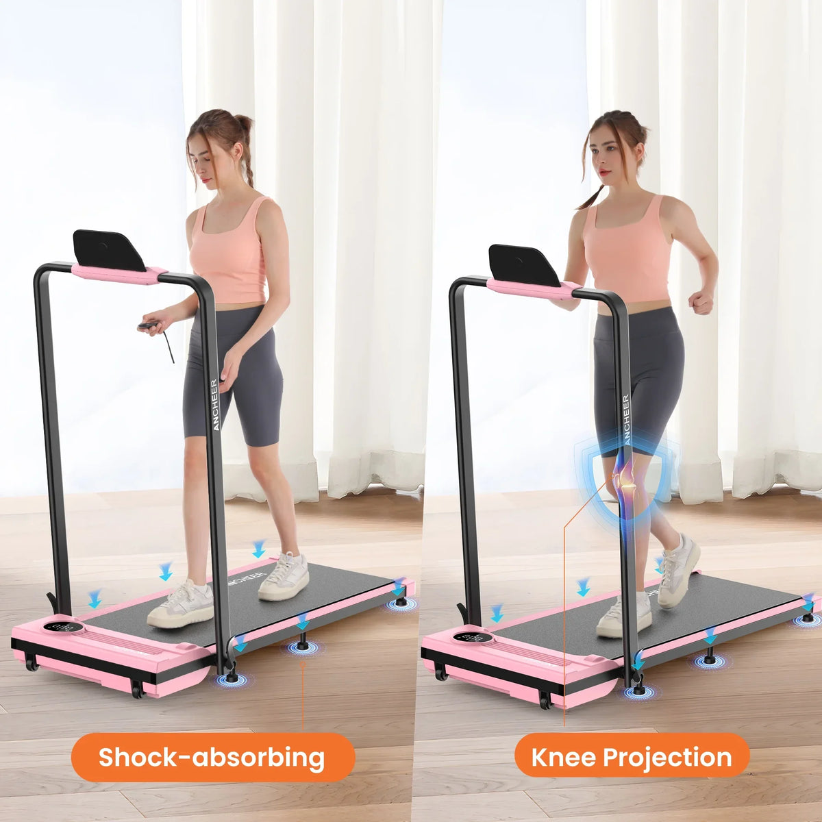 ANCHEER Portable Folding Walking Pad 300lb, 7.5 MPH Under Desk Treadmill with Remote Control & LED Display,2 in 1 Walking Pad Treadmill for Home/Office/Exercise(Pink)