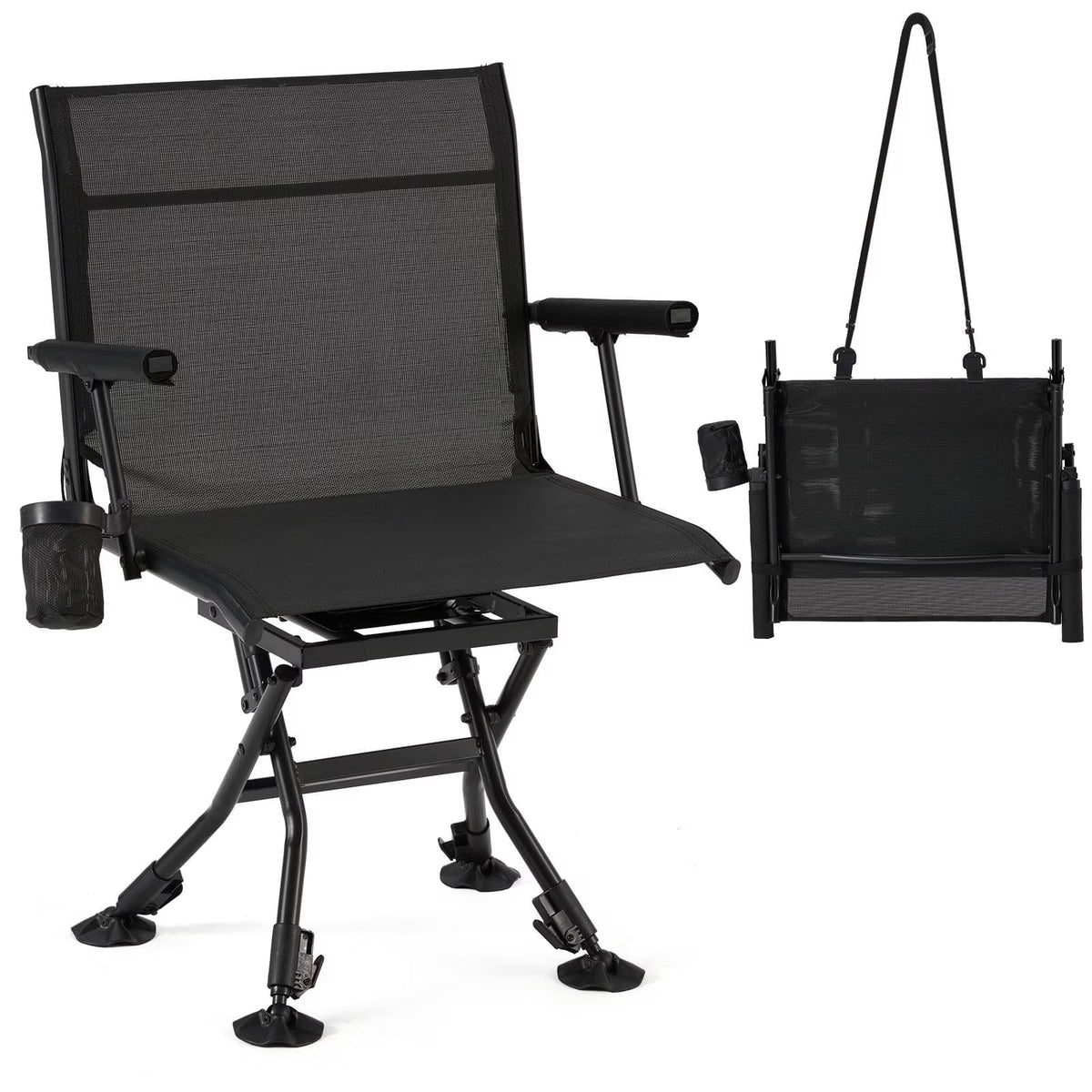 Danrelax 360�� Silent Camo Hunting Blind Chair, Armrests, Side Pouch, Telescopic Legs
