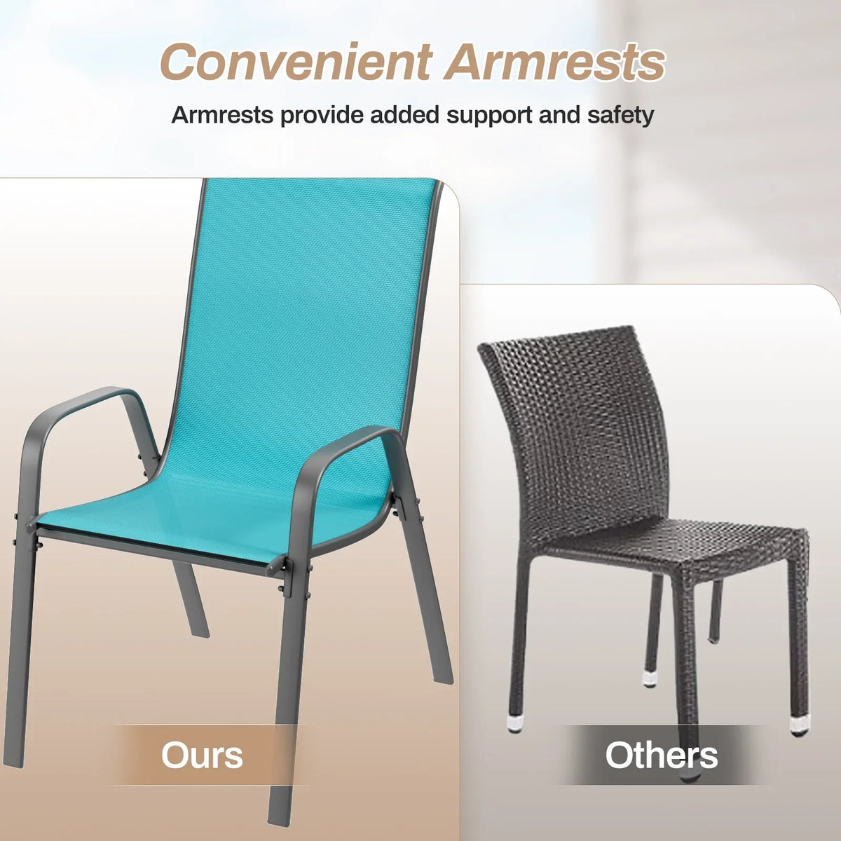 Arlopu 8Pcs Patio Dining Chairs Outdoor Stackable Armrest Chairs for Lawn Garden Backyard