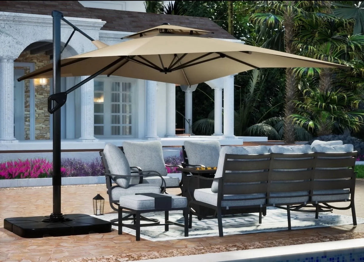 Alpha Joy 12x9ft Outdoor Patio Umbrella Large Rectangle Offset Cantilever Double Umbrella with 360°Rotation, Beige