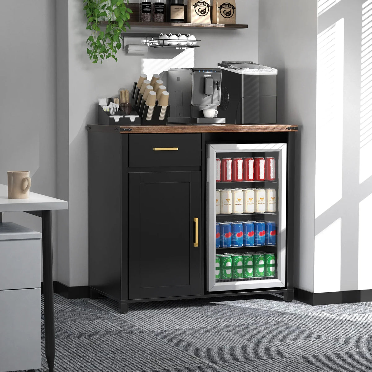 Coffee Bar with Mini Fridge Space, Mini Fridge Cabinet Stand for Dorm, Kitchen or Office