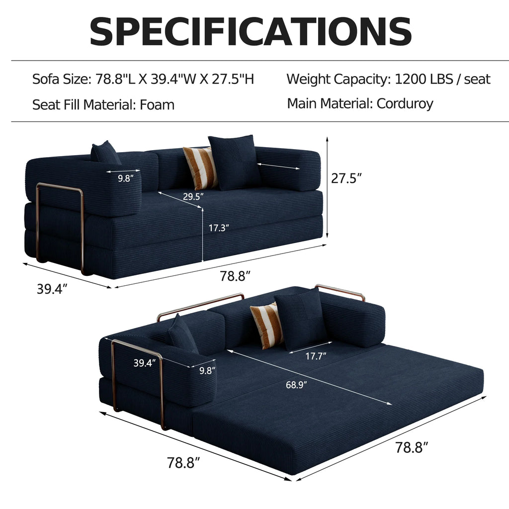 Convertible Sleeper Sofa Bed,Compressed Floor Boneless Couch,Modular Modern Corduroy Sofa for Living Room Bedroom -with Fixed-Shape Frame and Support Armrest,Easy Assembly(Green)