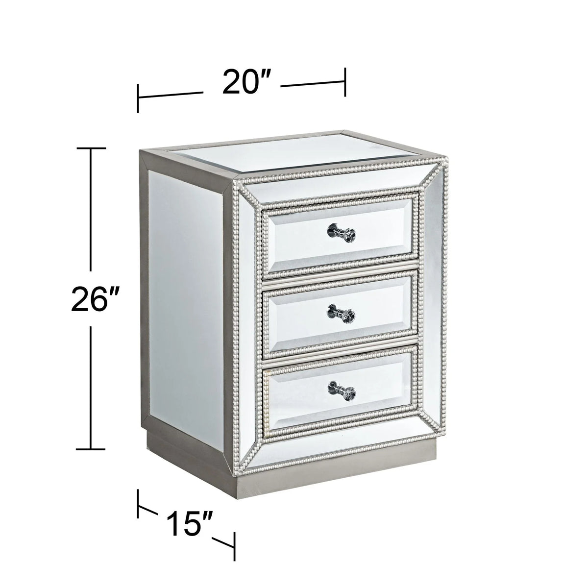 Coast to Coast Accents Modern Antique Silver Mirrored Rectangular Accent Table 20" x 15" with 3-Drawer for Living Room Bedroom