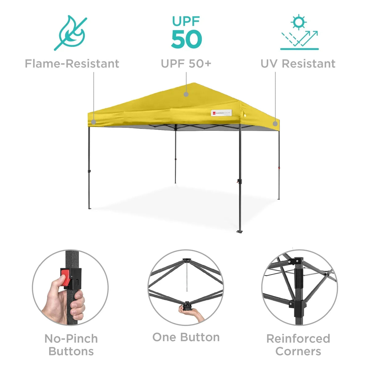 Best Choice Products 12x12ft Easy Setup Pop Up Canopy w/ 1-Button Setup, Wheeled Case, 4 Weight Bags - Navy Blue