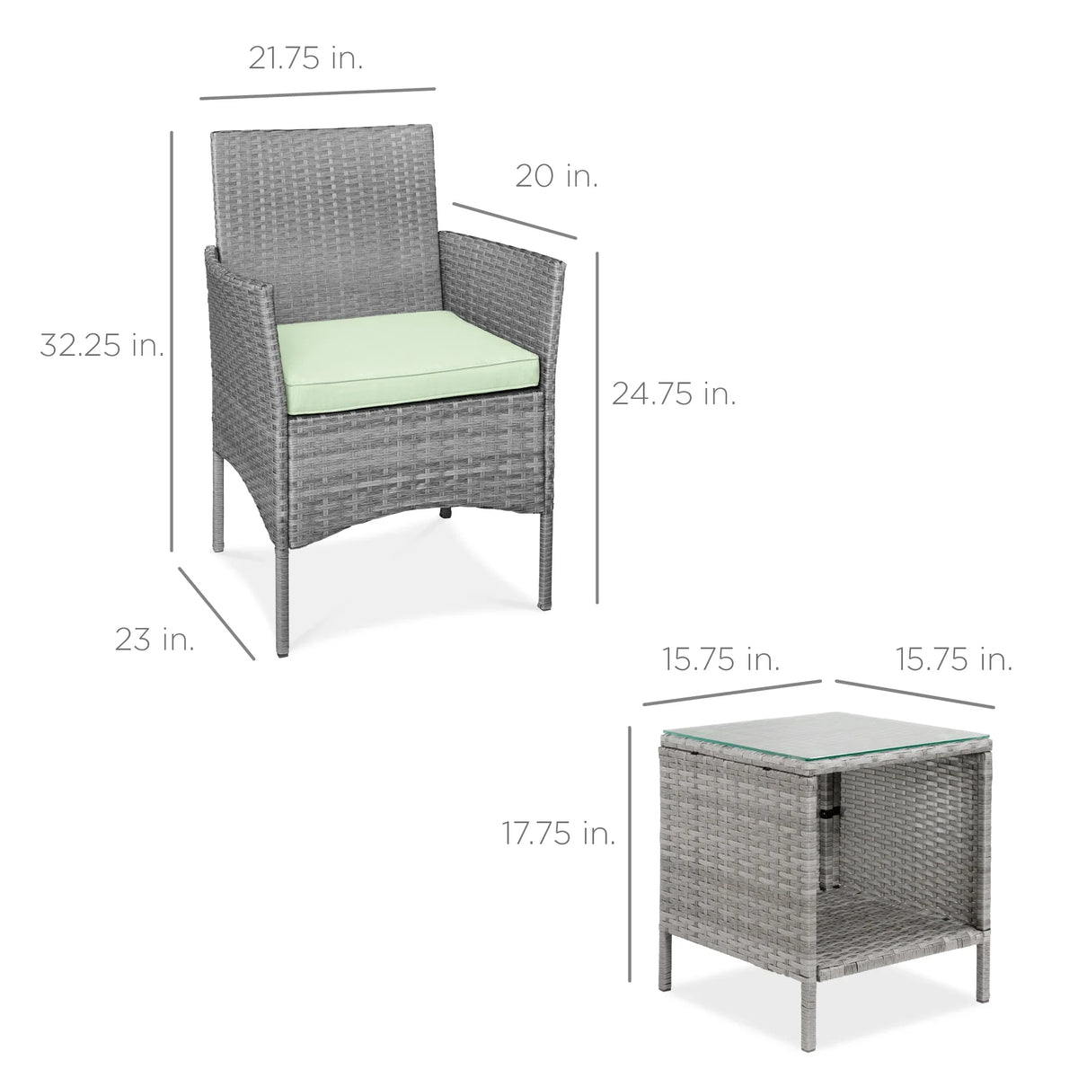Best Choice Products 3-Piece Outdoor Wicker Conversation Patio Bistro Set, w/ 2 Chairs, Table - Gray/Navy