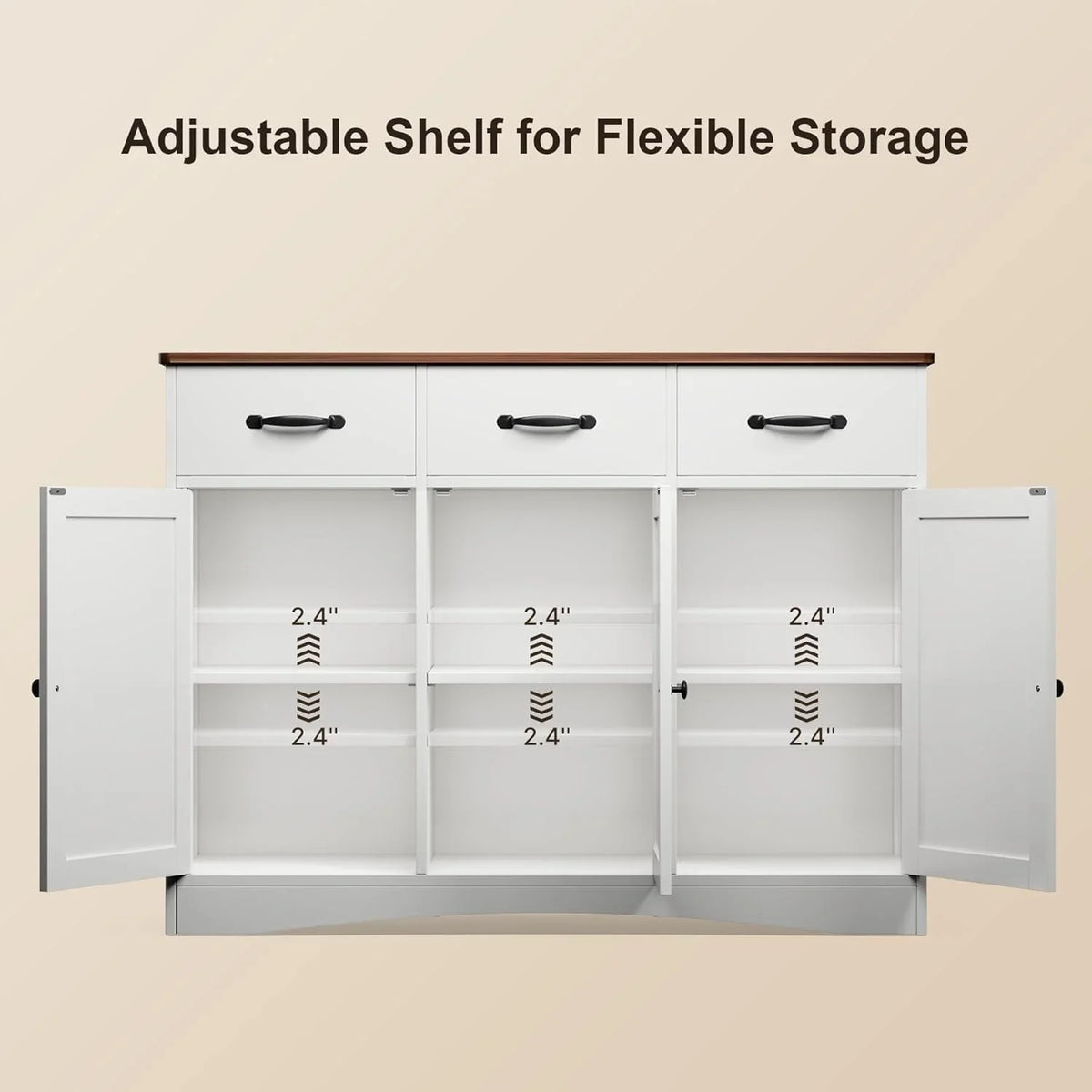 Coffee Bar Cabinet,Lofka Kitchen Storage Cabinet with 3 Drawers for Kitchen, Dining Room, Retro and White