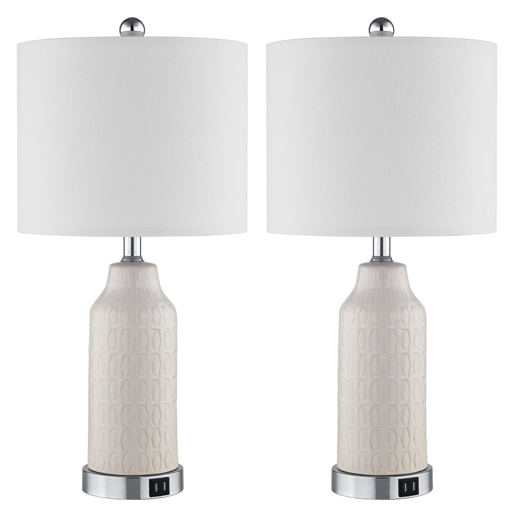 Cinkeda Table Lamp Set of 2 for Living Room Bedroom with USB Ports AC Outlet 3 Way Dimmable Touch Nightlight Farmhouse White Floral Nightstand Bedside Lamps
