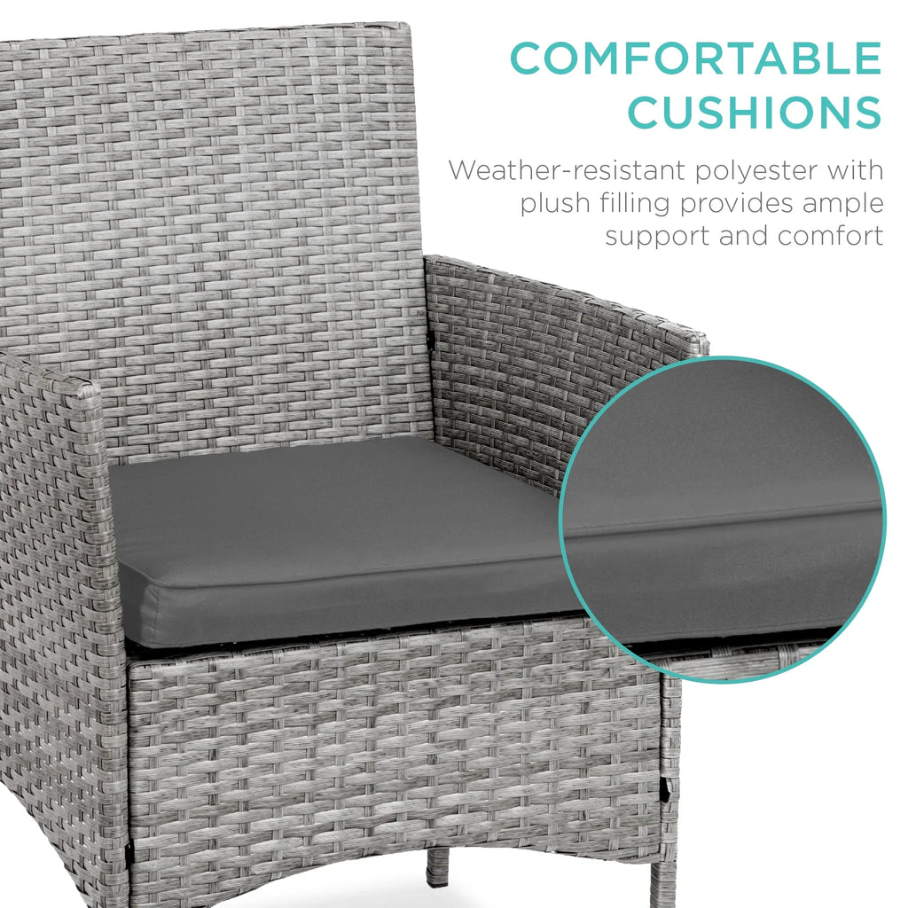 Best Choice Products 3-Piece Outdoor Wicker Conversation Patio Bistro Set, w/ 2 Chairs, Table - Gray/Navy