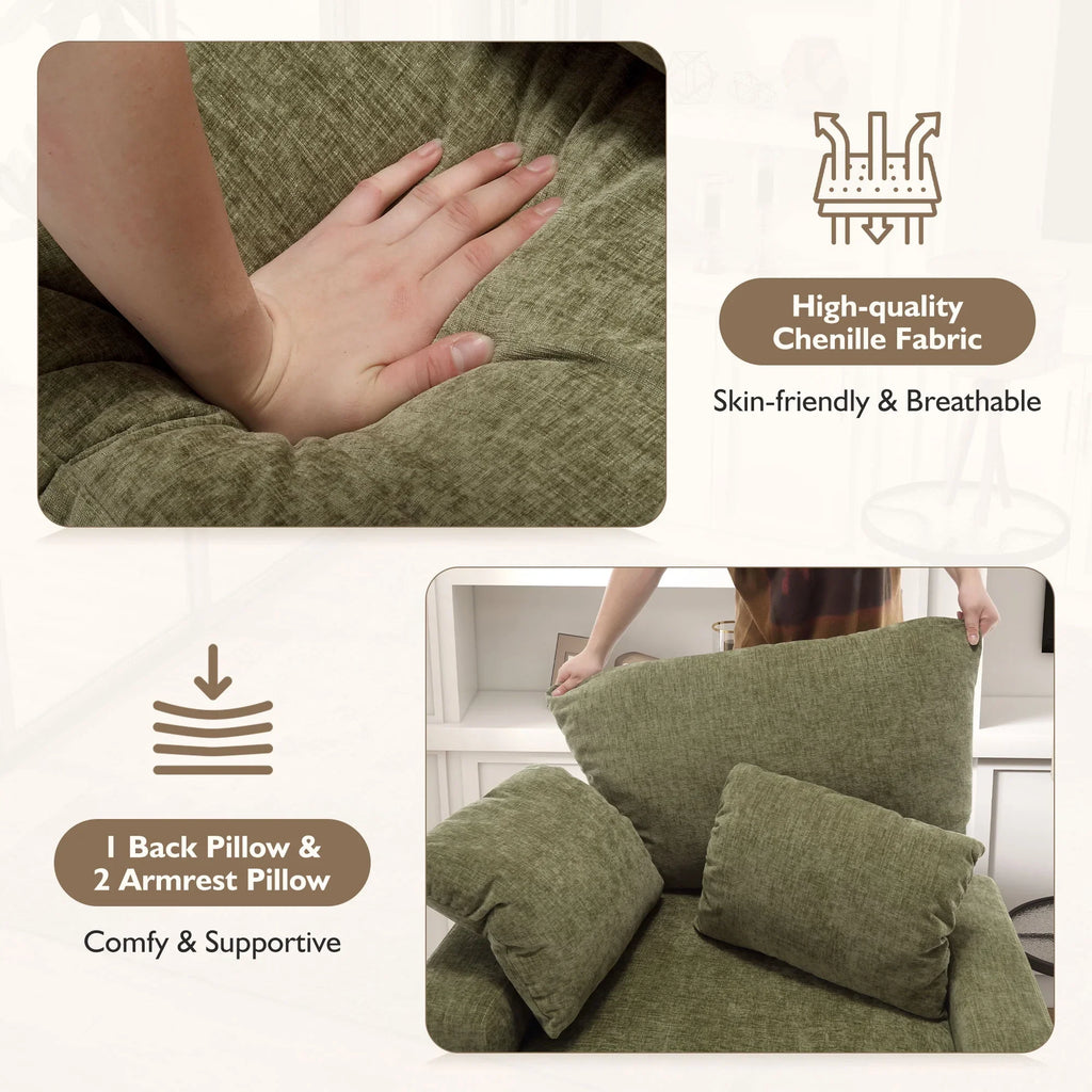 BedLuxury Oversized Accent Chair with Ottoman for Living Room,  Single Sleeper Sofa Armchair with 3 Pillows, Lounge Sofa Bed, Green