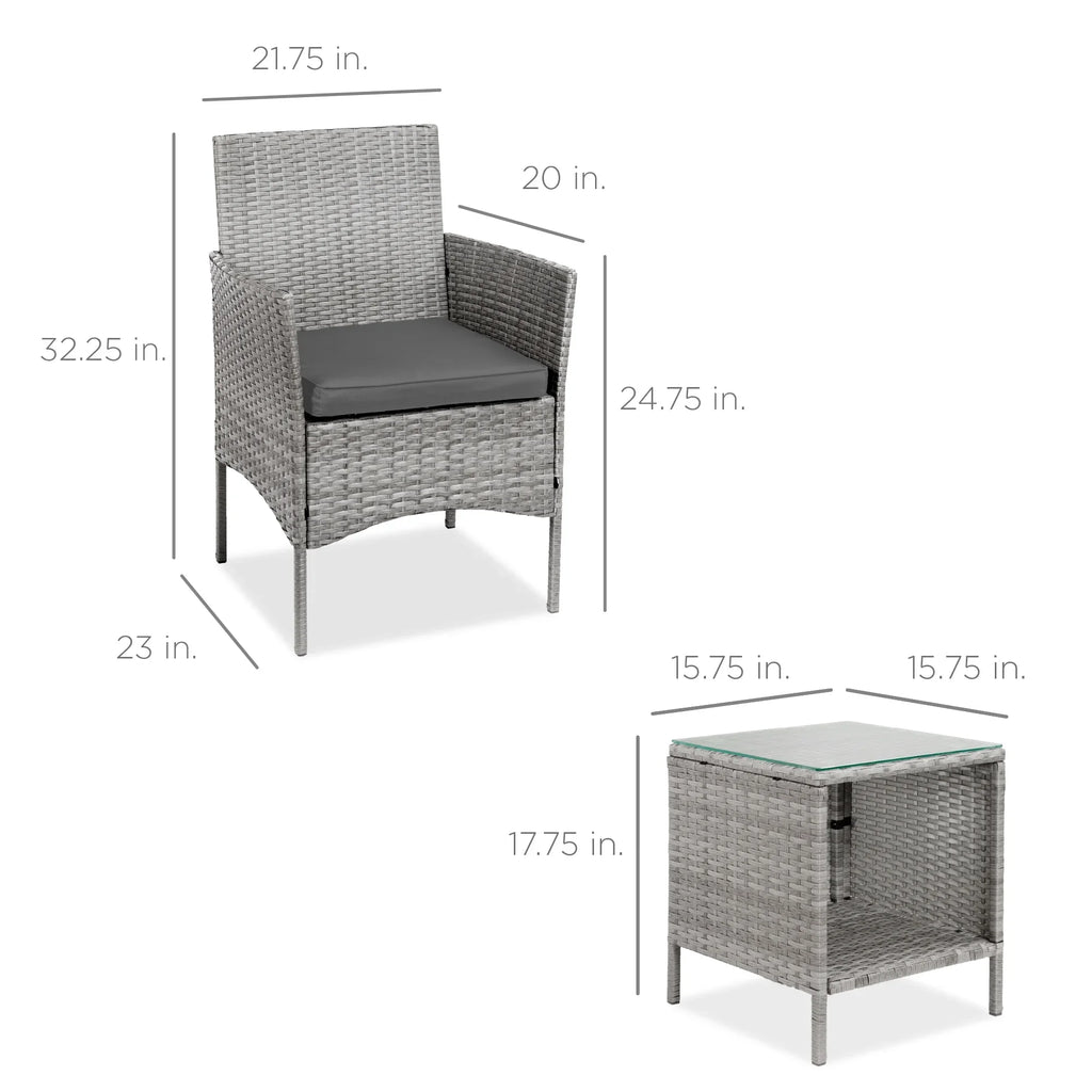 Best Choice Products 3-Piece Outdoor Wicker Conversation Patio Bistro Set, w/ 2 Chairs, Table - Gray/Navy