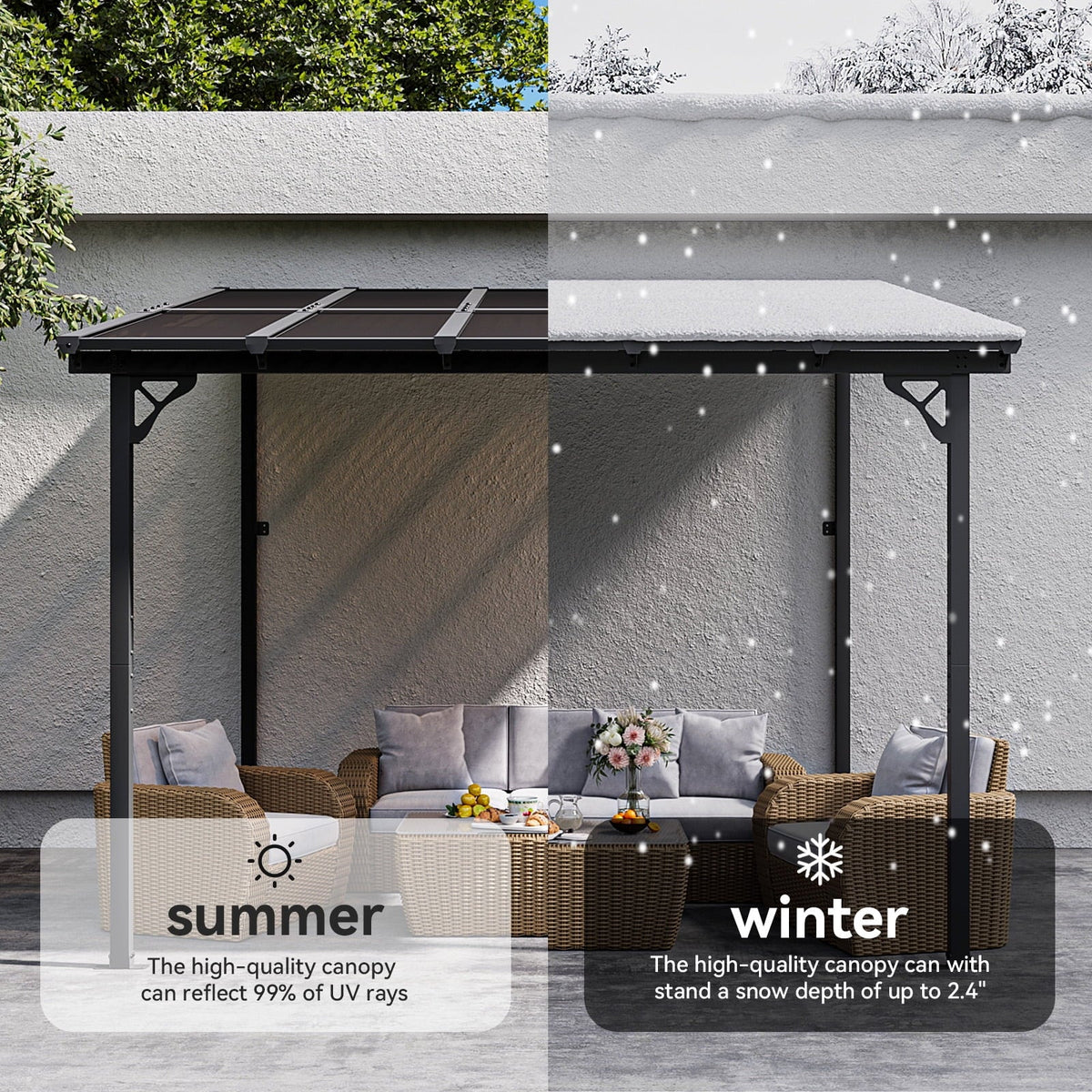 Aoxun 8' x 5' Gazebo for Patio, Gazebo Pergola with Sloped Roof, Grill Gazebo Large Wall-Mounted Heavy Duty Awnings, for Backyard, Deck, Patio