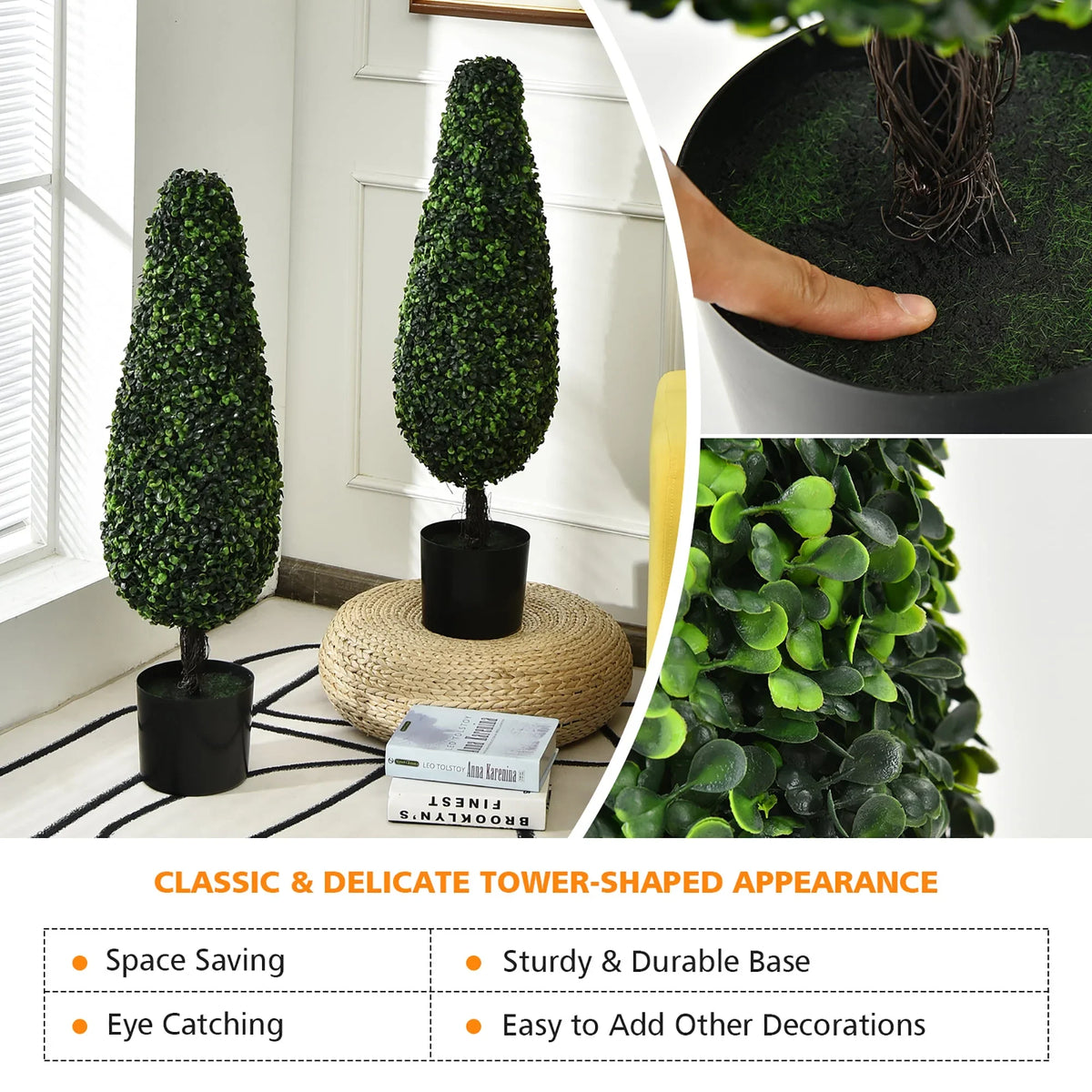 Costway 2 Pack 3FT Artificial Tower Topiary Tree UV Resistant Indoor Outdoor