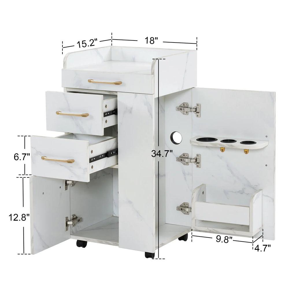 BarberPub Salon Trolley, Hair Styling Rolling Utility Cart with Storage Drawer