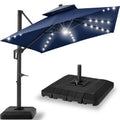Best Choice Products 12x12ft 2-Tier Square Outdoor Solar LED Cantilever Umbrella w/ 360-Rotating Base   Navy Blue