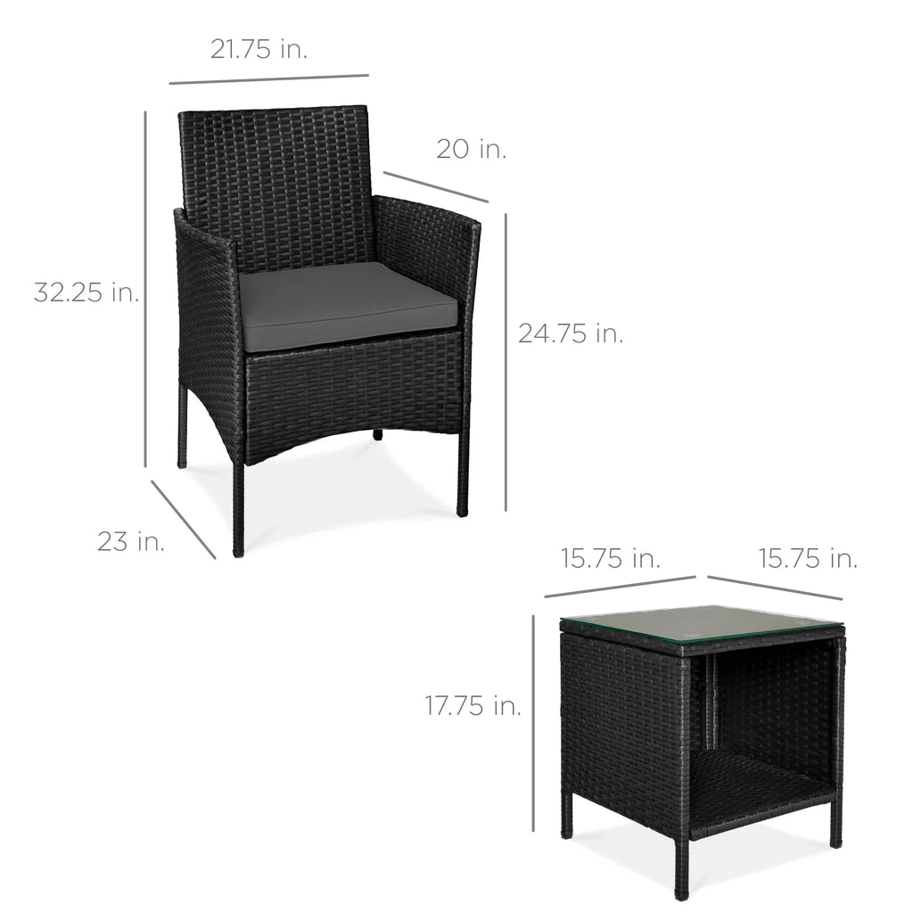 Best Choice Products 3-Piece Outdoor Wicker Conversation Patio Bistro Set, w/ 2 Chairs, Table - Gray/Navy