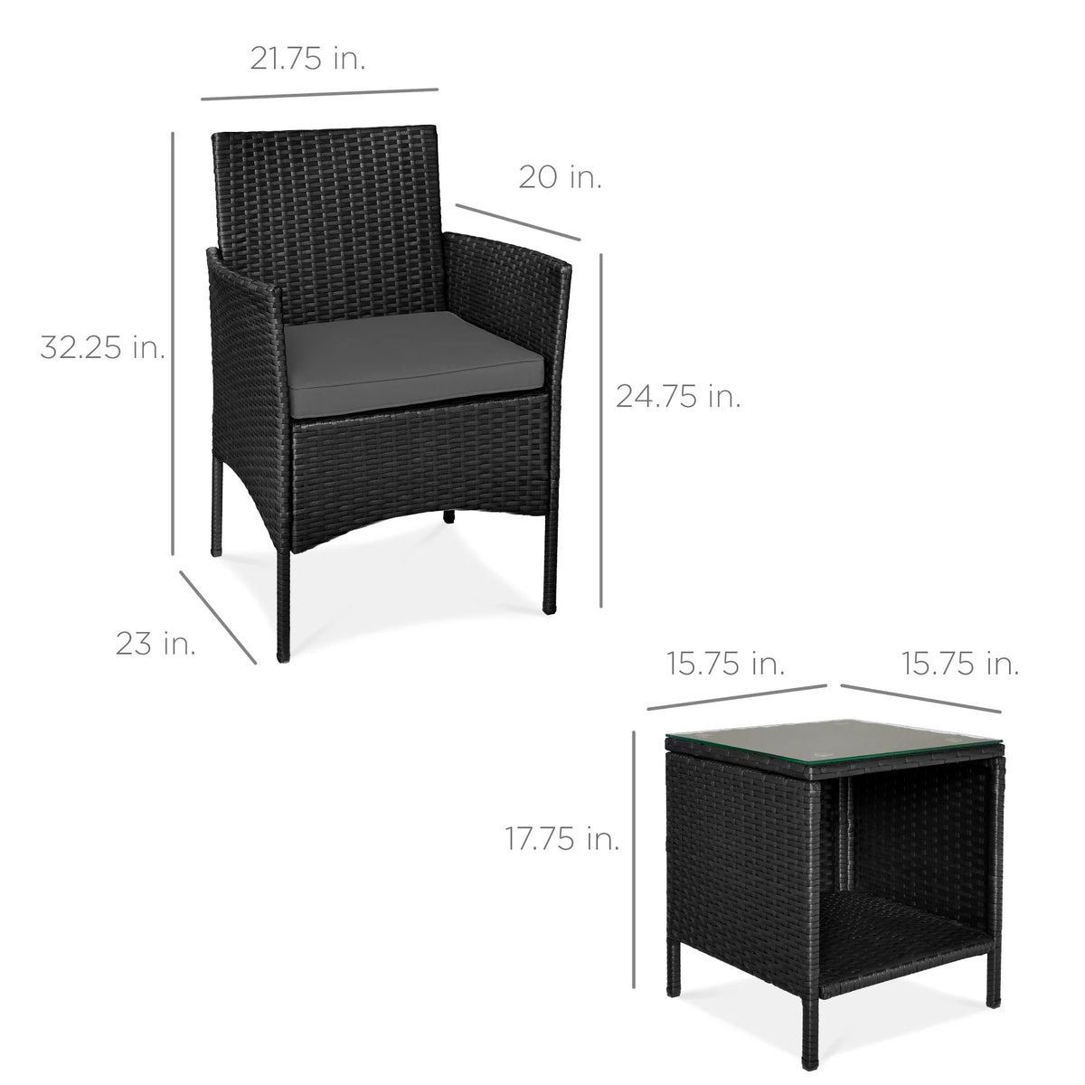Best Choice Products 3-Piece Outdoor Wicker Conversation Patio Bistro Set, w/ 2 Chairs, Table - Gray/Navy