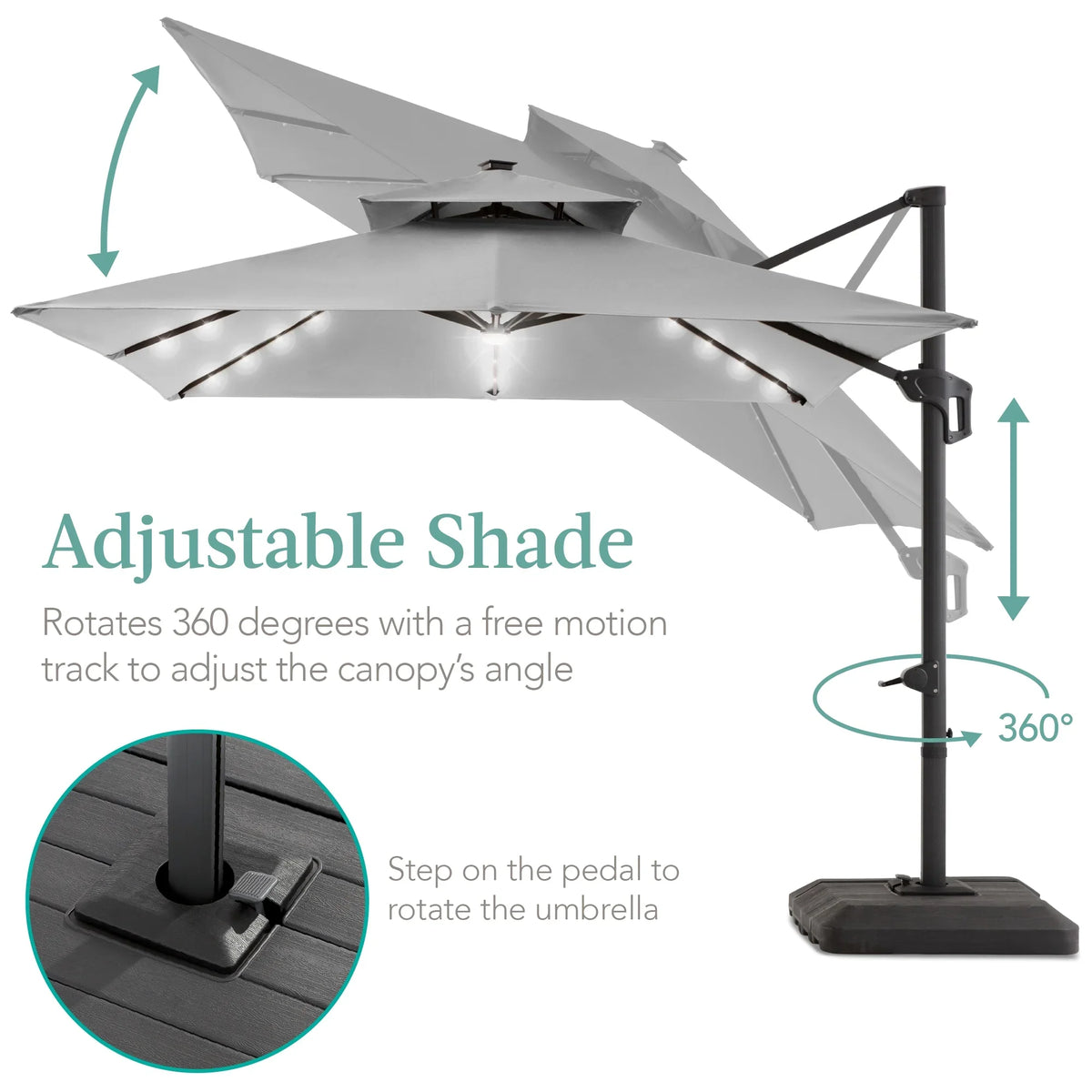 Best Choice Products 10x10ft 2-Tier Square Outdoor Solar LED Cantilever Patio Umbrella w/ Base Included - Tan